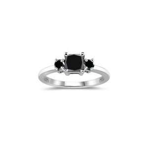  1.22 1.76 Cts Black Diamond Three Stone Ring in 14K White 
