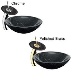 DreamLine Nero Marquino Stone Vessel Sink and Waterfall Faucet Set 