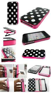 White Polka Dots 3in1 Cover Case for iPhone 4 4G Black+Screen 