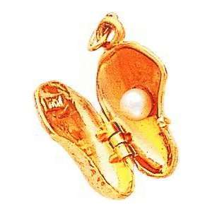  14K Yellow Gold Oyster Shell Cultured Pearl Charm Jewelry