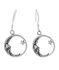 Sterling Silver Crescent Moon and Star Earrings  