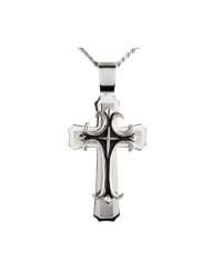 Stainless Steel Mens Large Cross Pendant with 24 Inch Curb Chain