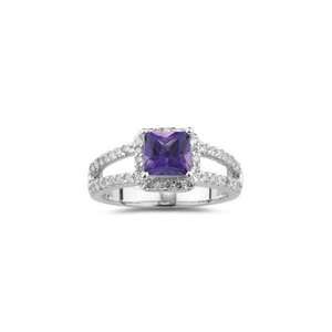  0.58 Cts Diamond & 0.89 Cts Amethyst Ring in 14K White 