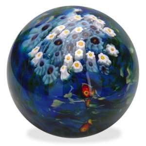  Small Floral Paperweight Turquoise Blue/White