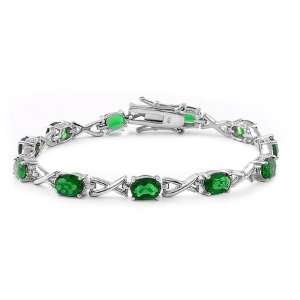    Sterling Silver & Emerald CZ Fancy Eternity Bracelet Jewelry