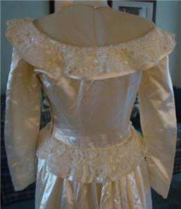   Satin Long Sleeve Wedding Dress and Netting & Applique Veil  