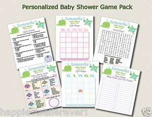 Custom Baby Shower Games Bingo Word Trivia TURTLE  