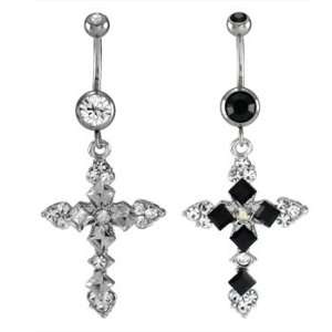 Lead Free 316L Surgical Stainless Steel Clear Gem Studded Cross Dangle 
