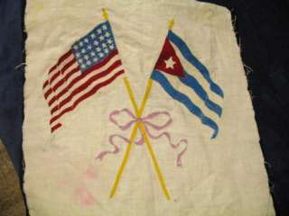 VTG Hand HOOKED Rug Wall Hanging US FLAG CUBAN FLAG FLA  