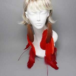 Celebrity Style Red/brown Long Feather Dangle Earrings