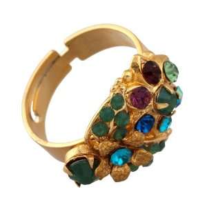  Michal Negrin Ring with One Hand Painted Flower, Green and 
