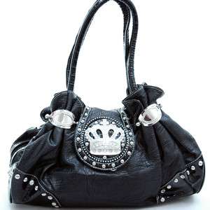 New Shoulder bag BLACK Studded & Rhinestone Crown Purse Handbag  
