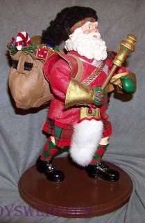 Fabric Mache Scottish Santa in Kilt Sporran Tartan Plaid Figure on 