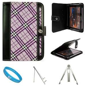  Executive Leather Carrying Case Cover, Purple Plaid for Blackberry 
