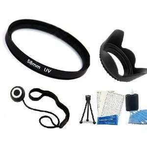   Lens Hood + Mini tripod + Camera Cleaning Kit + LCD Screen protectors