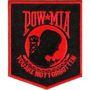  POW MIA Patch Black Red, 2.5x3 inch, small embroidered 