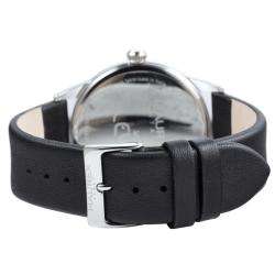 Haurex Italy Mens Leaf Black Dial Leather Strap Watch  