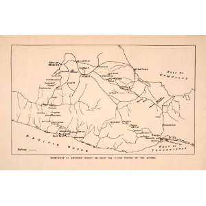  1908 Lithograph Sketch Map Southern Mexico Mountains Rivers Cities 