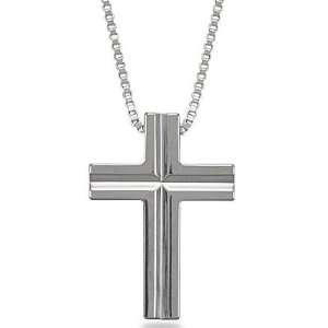   Necklace with Stainless Steel Box Chain and Tungsten Carbide Cross