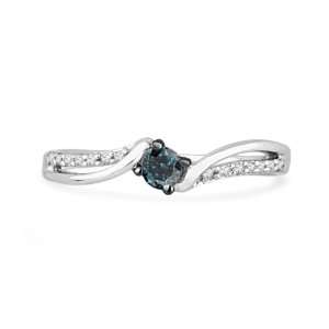 10KT White Gold Blue And White Round Diamond Bypass Promise Ring (1/5 