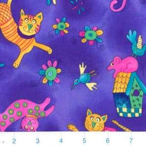  45 Wide Krazy Kats Leaping Cats Deep Blue Fabric By The 