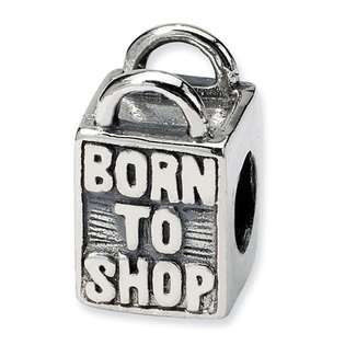 VistaBella 925 Sterling Silver Born To Shop Tote Bag Jewelry Bead at 