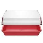this baking sheet comes with a melamine serving cover that allows th