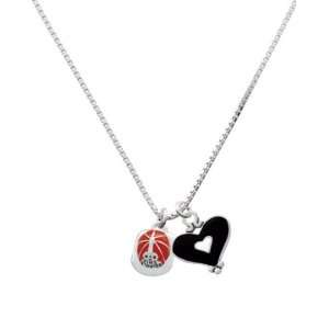   Red Enamel Firefighter Helmet and Black Heart Charm Necklace Jewelry