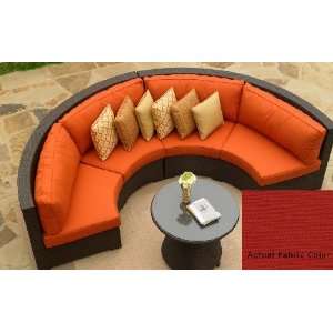   Piece Resin Wicker Malibu Curved Sectional Sofa with Ruby Red Cushions