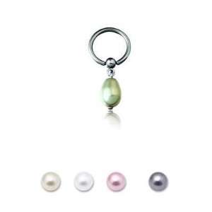  Stainless Steel Cream Pearl Drop Captive Bead Ring  14g (1 