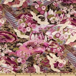   Metallic Kimono Cranes Lilac Fabric By The Yard Arts, Crafts & Sewing