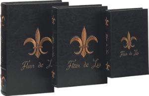 Decorative Fleur De Lis Leather Faux Book Box Set  