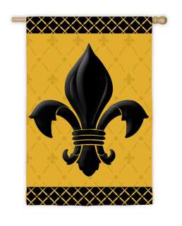 FLEUR DE LIS BLACK & GOLD MARDI GRAS Evergreen Decorative House Flag 