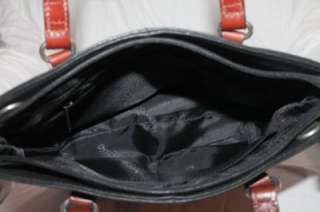 FOSSIL Black and Brown Pebbled Genuine Leather Tote Satchel Handbag 