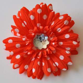 Red Polka Dot Gerbera Daisy Silk Flower Hair Clip  