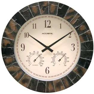 Acu Rite 02418 14 inch Faux Slate Indoor/Outdoor Wall Clock with 