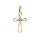 Jewels For Me Round Cut 14K Yellow Gold Blue Topaz Cross Pendant