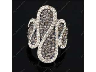 Simple gray rhinestone crystal fashion jewel ring Sz 8  