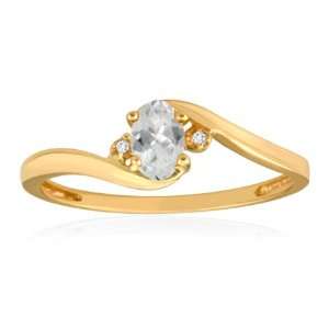    APRIL Birthstone Ring 10K Yellow Gold White Topaz Ring Jewelry