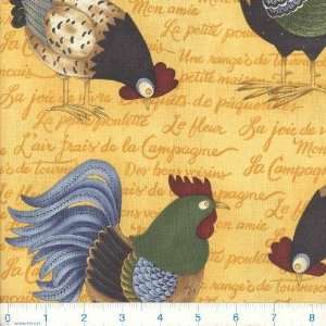   Wide Le Petit Provence French Roosters Corn Yellow Fabric By The Yard