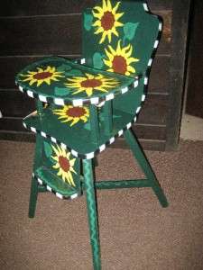 Fantastic Hand Painted Wood High Chair with Sunflowers  