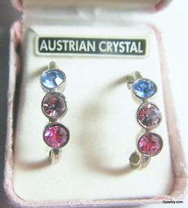VINTAGE JOJAK Austrian Crystal Hoop Pierced Earrings  