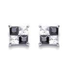  14K White Gold Plated Sterling Silver Black & White Square CZ 