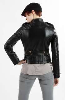  Face Womens New Black Burgundy Lambskin Leather Military Jacket  