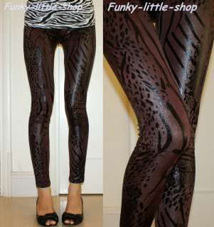 Shiny brown zebra & leopard print leggings punk pt455  