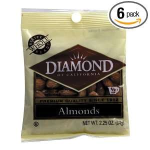 Diamond Baking Nuts Almonds Whole Natural, 2.25 Ounce Bags (Pack of 6 
