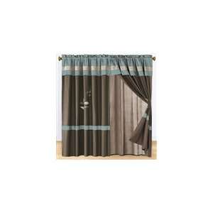   Aqua and Coffee Curtain Set Valance/Sheer/Tassels