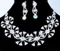 Rhinestone & alloy necklace earrings wedding party jewelry sets.