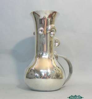   Mexican Aztecan Style Sterling Silver Flower Vase / Jug Mexico 1950s