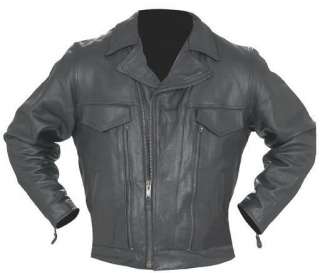 Mens Motorcycle Biker Vented Leather Jacket front Pockets neck warmer 